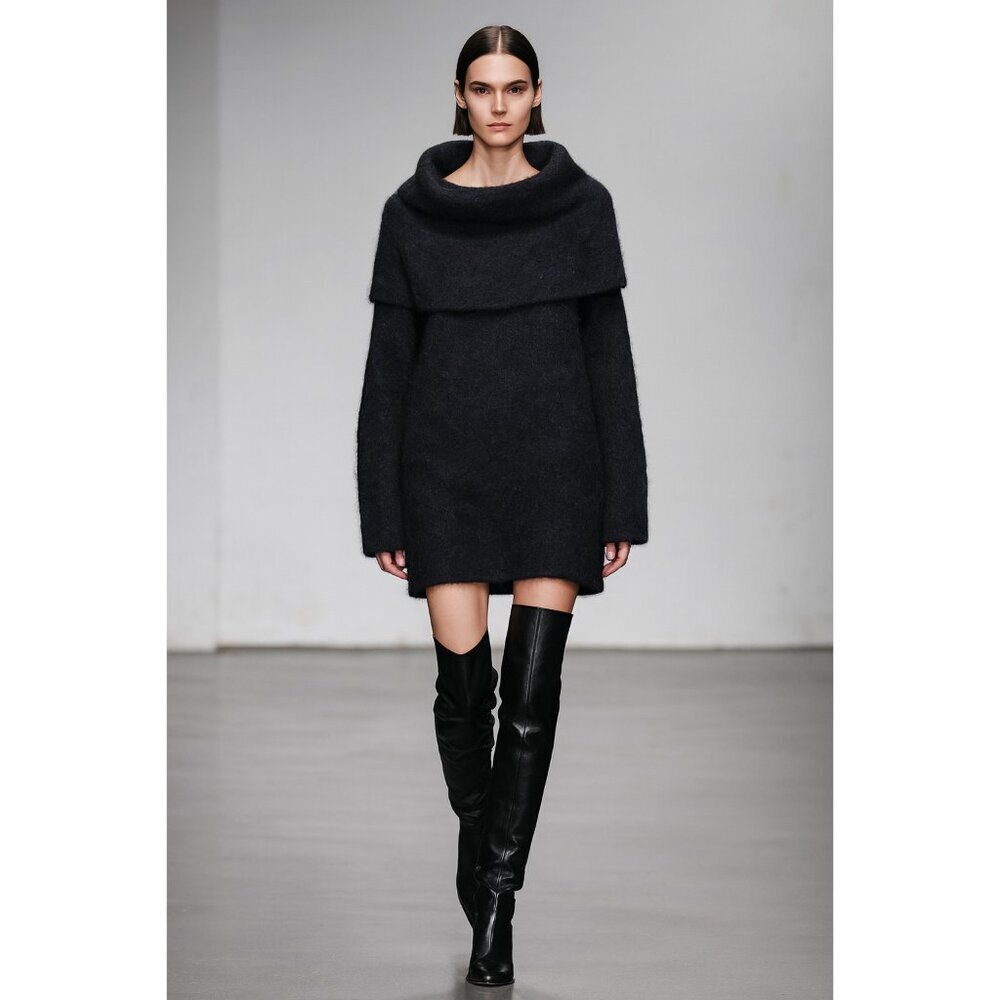Banana Republic Alpaca Blend Cowl Neck Sweater Dress Black Women’s M Soft Cozy
